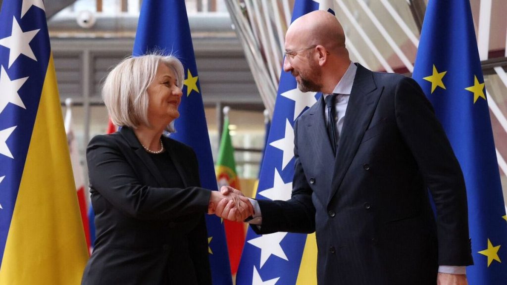 European Council President Charles Michel with Borjana Krišto, Chairwoman of the Council of Ministers of Bosnia & Herzegovina