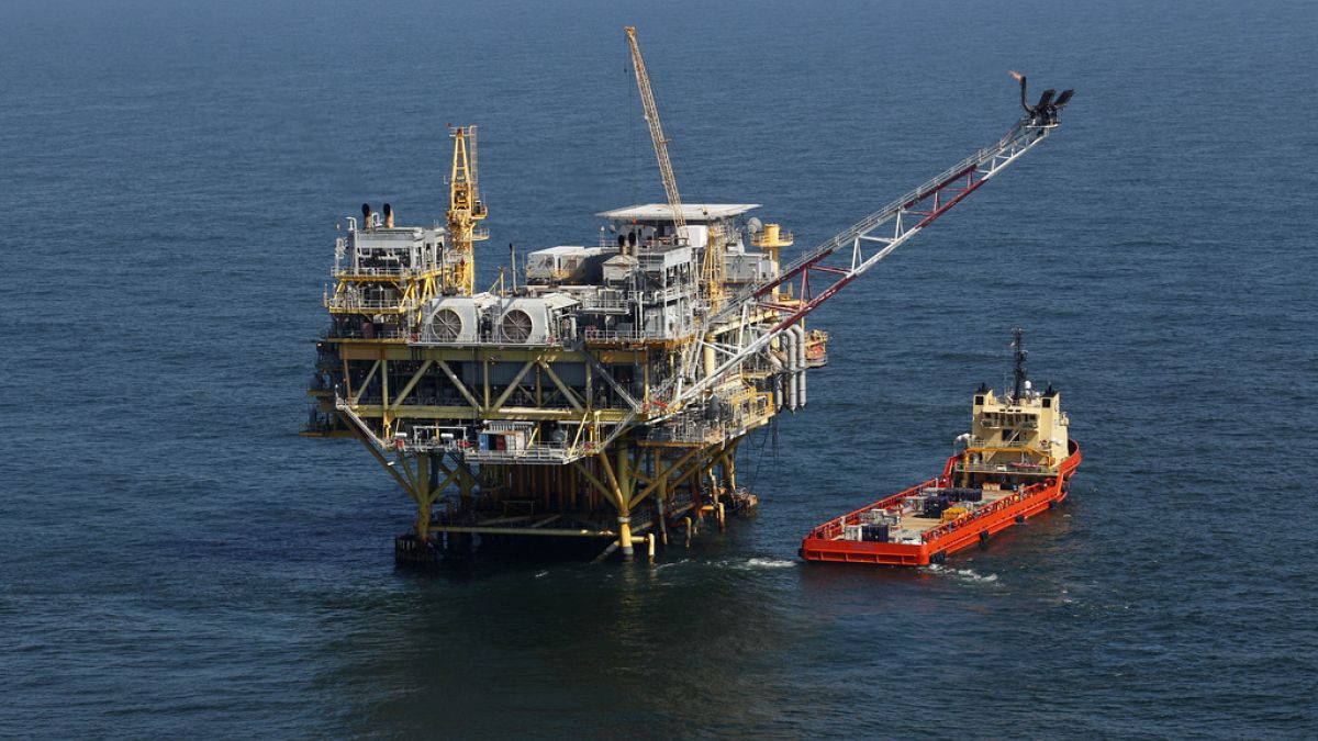 A rig and supply vessel pictured in the Gulf of Mexico, off the cost of Louisiana