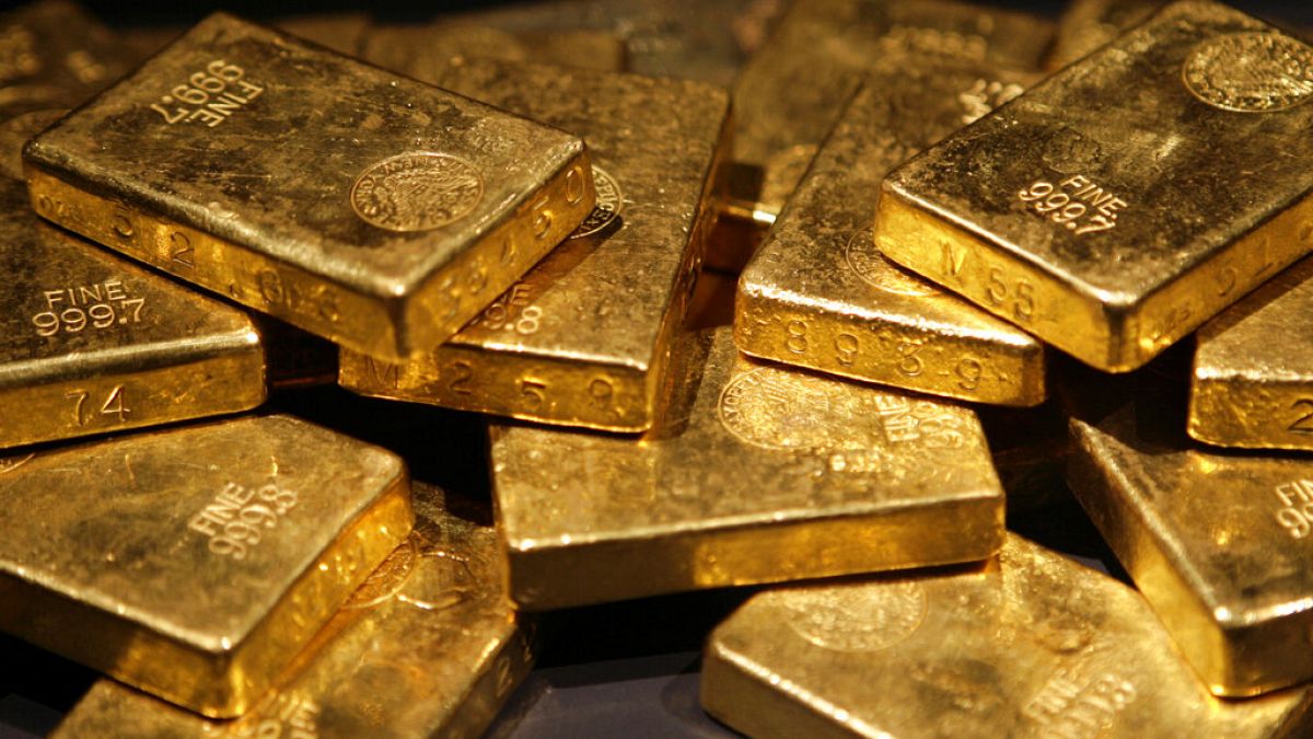 FILE - In this file photo taken Nov. 8, 2006, gold bars are on display at the