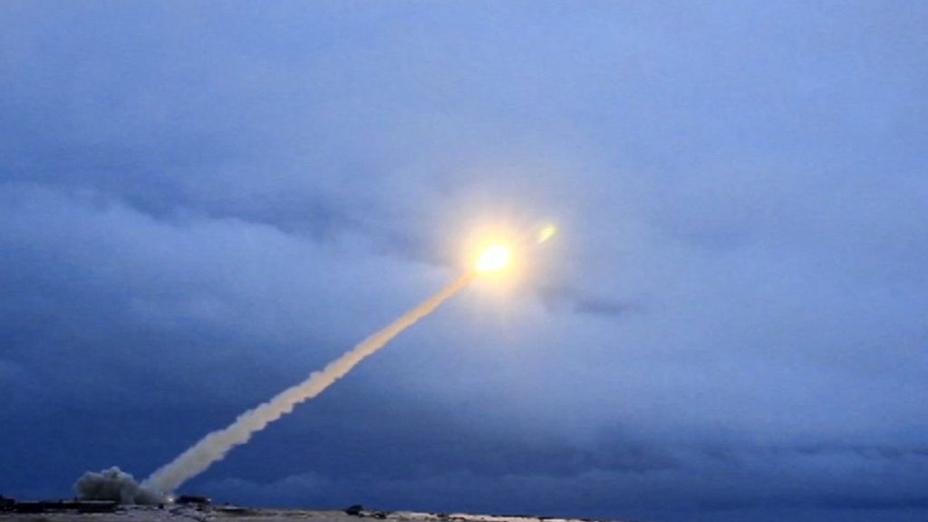 FILE - Russia fires a cruise missile in 1 March, 2018.