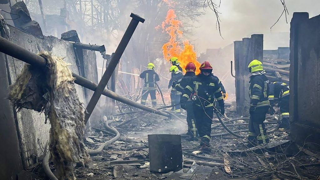 Rescue workers in Ukraine.