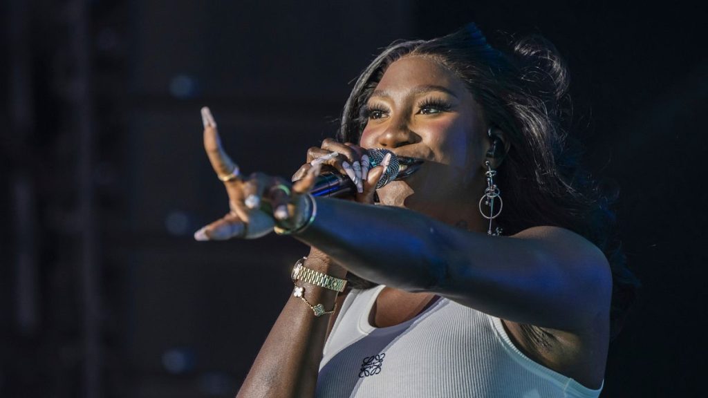 Aya Danioko, aka Aya Nakamura, performs on the main stage during the 46th edition of the Paleo Festival in Nyon, Switzerland, Saturday, July 22, 2023.