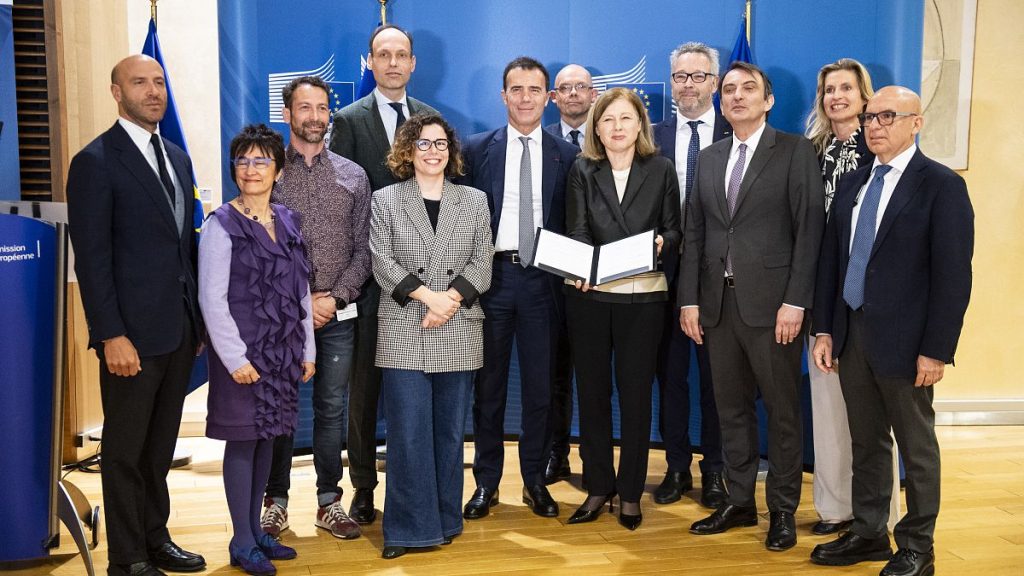 The Vice-President of the European Commission, Vera Jourova, at the signing of the Code of Conduct for the European elections