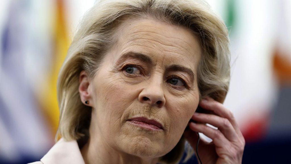 President of the European Commission Ursula von der Leyen listens during a session at the European Parliament in Strasbourg, 23 April 2024