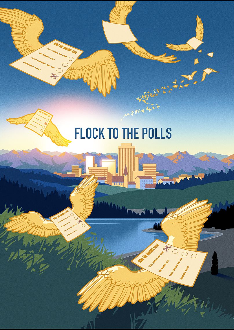 Affiche de l'illustrateur autrichien Michael Pleesz pour Get Out & Vote/