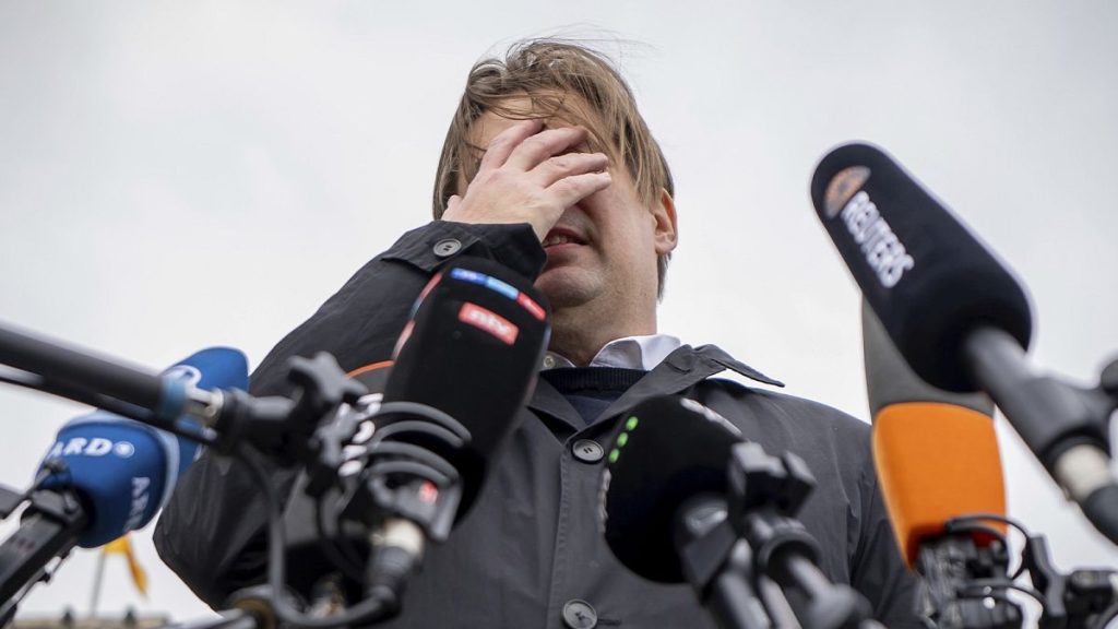 Maximilian Krah, AfD lead candidate for the European elections, makes a press statement after talks with the AfD parliamentary group leadership, 24 April 2024