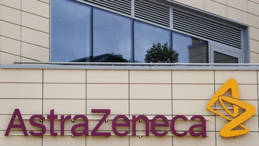 n this Saturday, July 18, 2020 file photo a general view of AstraZeneca offices and the corporate logo in Cambridge, England.