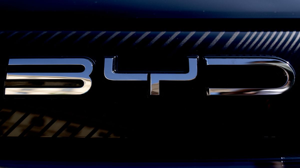 The logo of Chinese car manufacturer BYD is displayed on a BYD Seal car during the IAA motor show in Munich, Germany, Friday, Sept. 8, 2023.