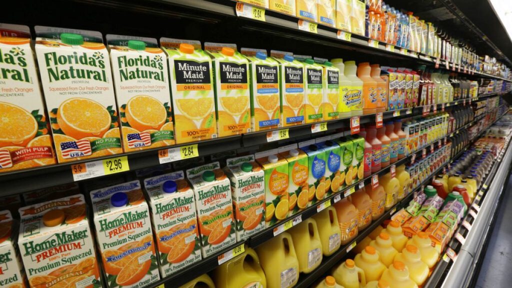 Orange Juice is displayed in a Bentonville, Ark. Wal-Mart Neighborhood Market Thursday, June 4, 2015.