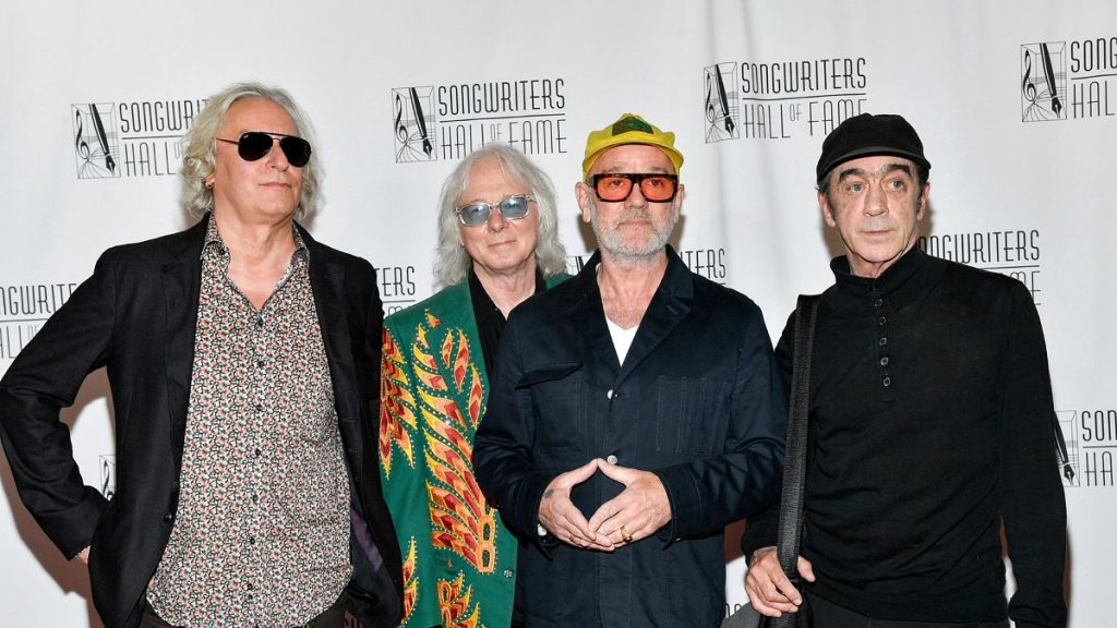 R.E.M. band members, from left, Peter Buck, Mike Mills, Michael Stipe and Bill Berry attend the Songwriters Hall of Fame Induction and Awards Gala