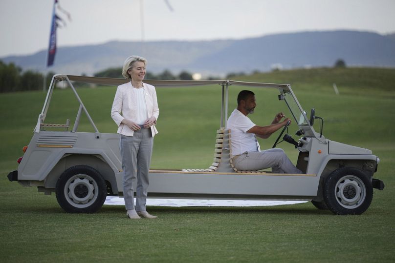 La présidente de la Commission européenne, Ursula von der Leyen, le premier jour du sommet du G7 à Borgo Egnazia, le 13 juin 2024