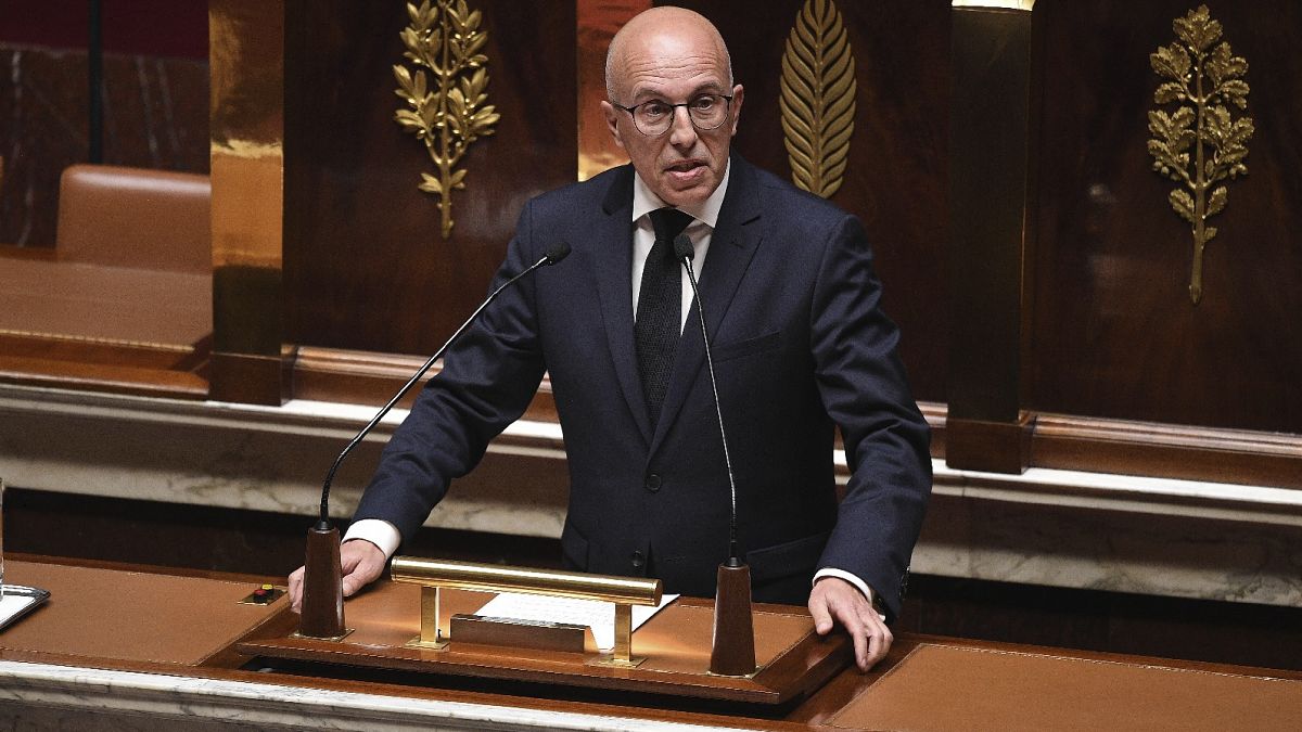 French right-wing Les Republicains (LR) leader Eric Ciotti at the National Assembly in Paris, Tuesday, April 28, 2020.