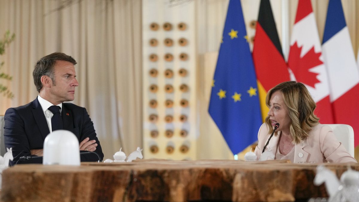 French Prime Minister Emmanuel Macron and Italian PM Giorgia Meloni during the last G-7 meeting.