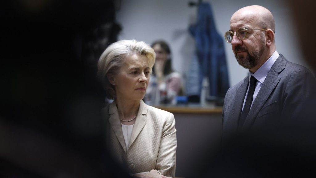 European Commission President Ursula von der Leyen and European Council President Charles Michel during an EU summit in Brussels, Oct. 27, 2023.