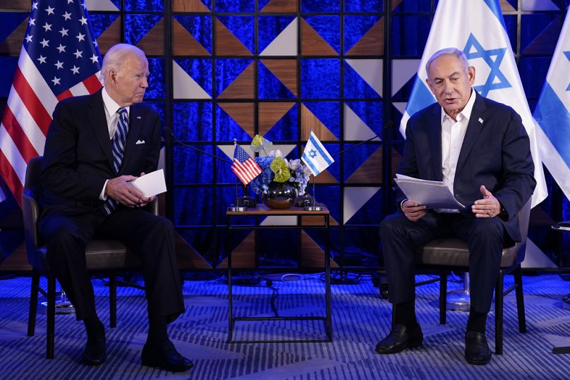 Le Premier ministre israélien Benjamin Netanyahu s'exprime lors de sa rencontre avec le président Joe Biden, en octobre 2023