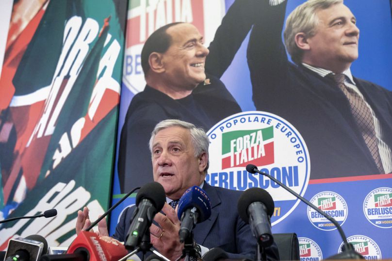 Le ministre italien des Affaires étrangères et chef du parti Forza Italia, Antonio Tajani, s'exprime sur les résultats des élections européennes à Rome, le 10 juin 2024.