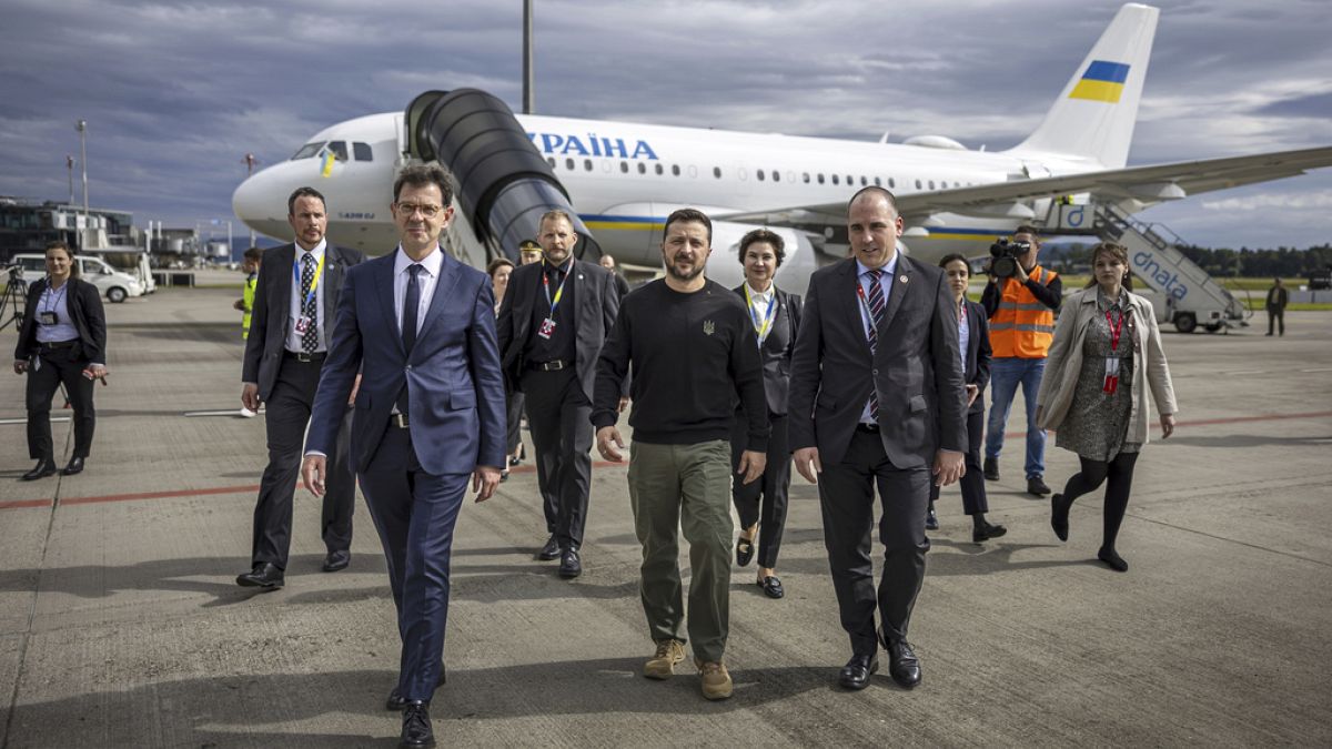 Ukrainian President Volodymyr Zelenskyy at Zurich airport, Switzerland, Friday June 14, 2024.