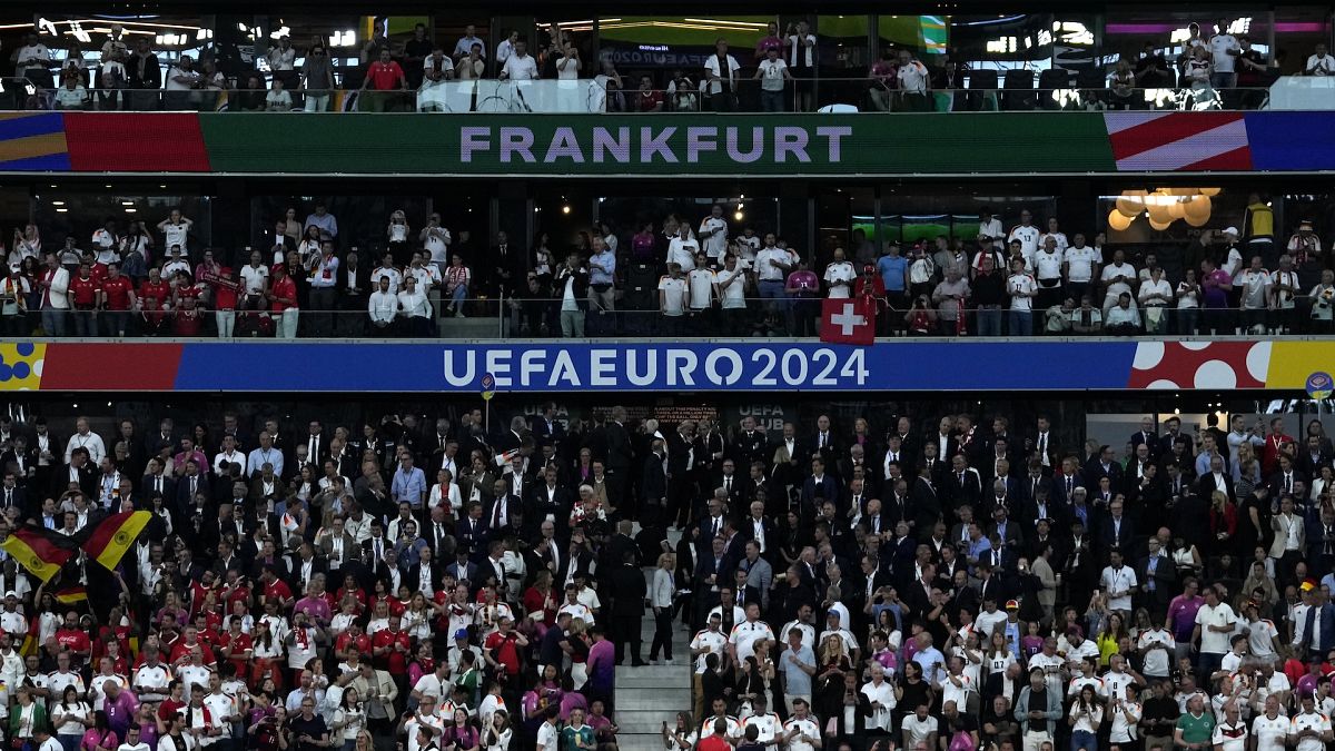 Fans wait for a Group A match between Switzerland and Germany at the Euro 2024 soccer tournament in Frankfurt, Germany, Sunday, 23 June