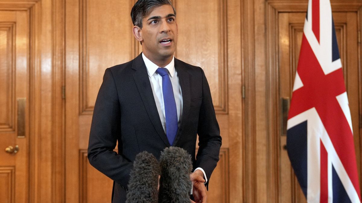 British Prime Minister Rishi Sunak issues a statement after British and US forces struck Houthi targets in Yemen, at 10 Downing Street, London, Friday May 31, 2024
