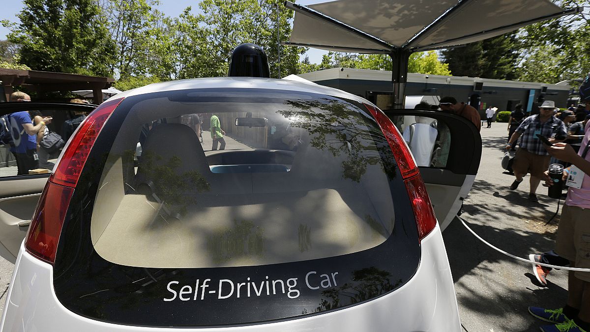 A self-driving car on display in California at a Google conference.