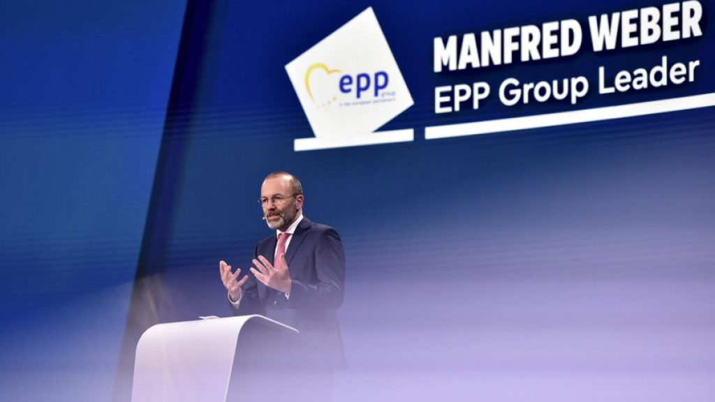 Group leader of the EPP party, Manfred Weber, speaks during an election event at the European Parliament in Brussels, Sunday, June 9, 2024.