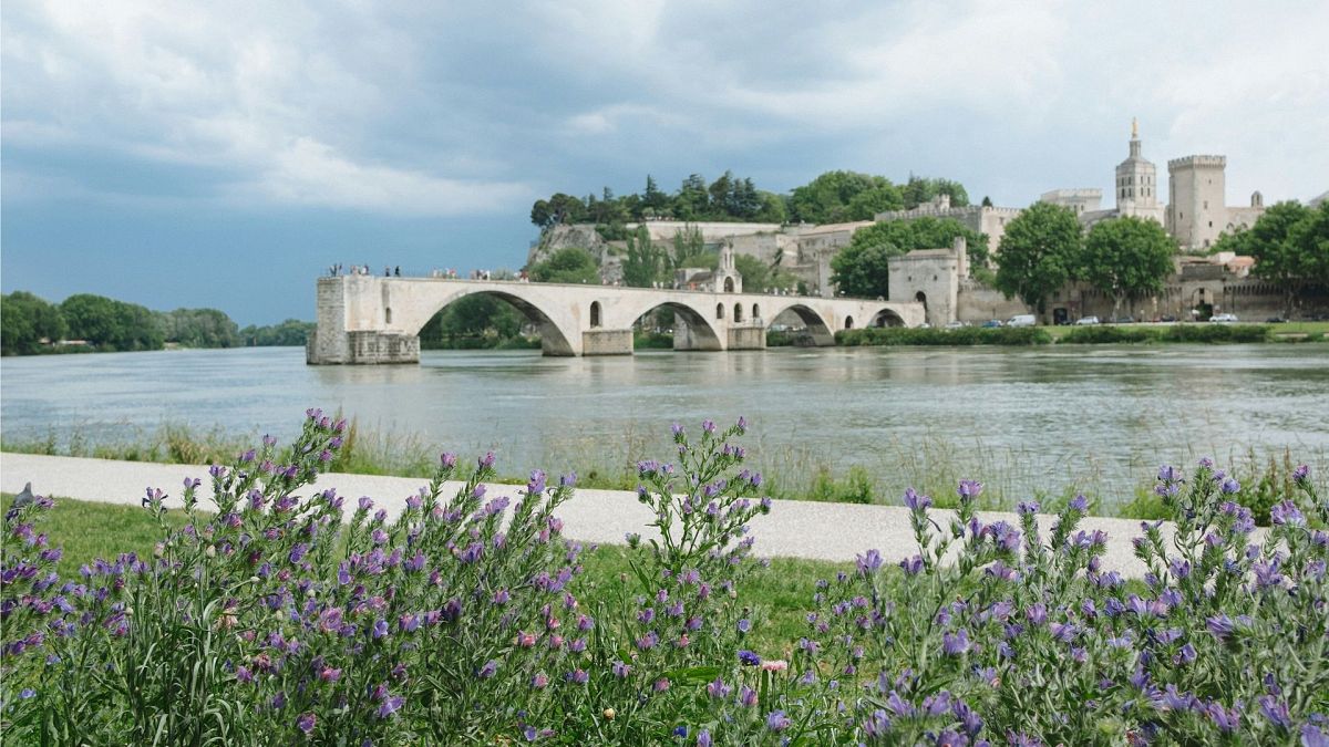 Medieval castle along the Rhône River in Avignon, France.