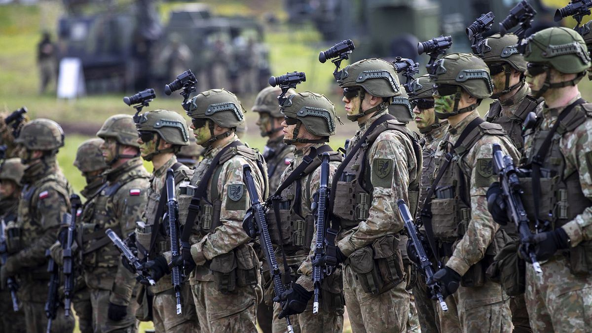Lithuanian Army soldiers take part in a Lithuanian-Polish Brave Griffin 24/II military exercise near the Suwalki Gap near the Polish border, in Lithuania, 26 April 2024