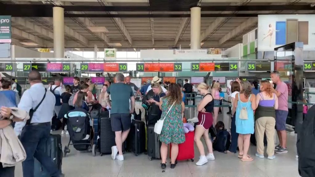 Passengers stranded at Catania Airport in Sicily, July 5, 2024