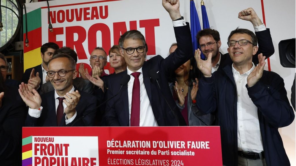 Olivier Faure, First Secretary of the Socialist Party, after the second round of the legislative elections, July 7, 2024, at the party election night headquarters in Paris.