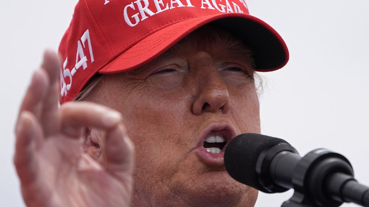 Republican presidential candidate, former President Donald Trump speaks at a campaign rally in Las Vegas, 9 June 2024