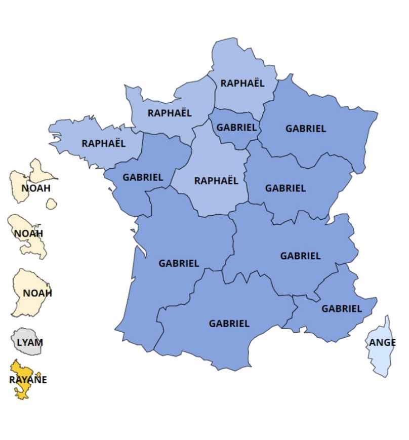 Les prénoms de garçons en France en 2023