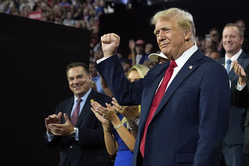 Le candidat républicain à la présidentielle Donald Trump arrive pour le dernier jour de la Convention nationale républicaine à Milwaukee, le 18 juillet 2024