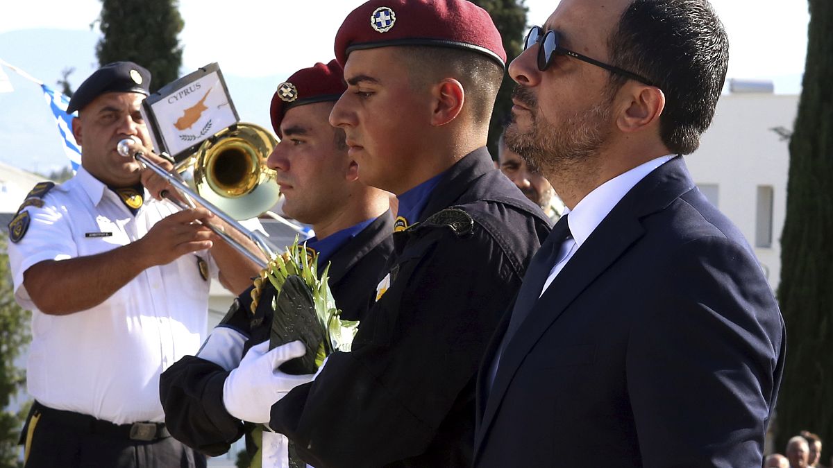 Cyprus President Nicos Christodoulides attending the memorial service for the soldiers killed during the 1974 Turkish invasion of Cyprus.