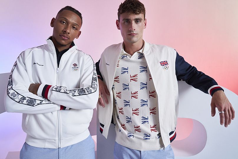 British athletes Kye Whyte, left, and Jacob Peters wearing official Olympic team uniforms by Ben Sherman.