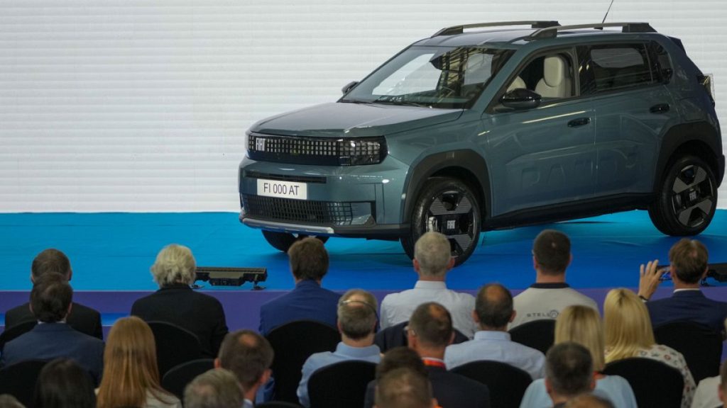 An all-new Fiat Grande Panda car is displayed during the official inauguration ceremony of a new assembly plant in the Stellantis factory, in Kragujevac, Monday, July 22, 2024