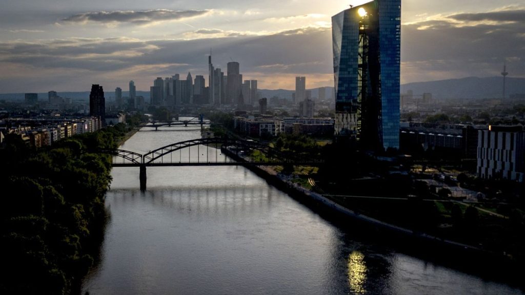 The sun sets over the European Central Bank in Frankfurt