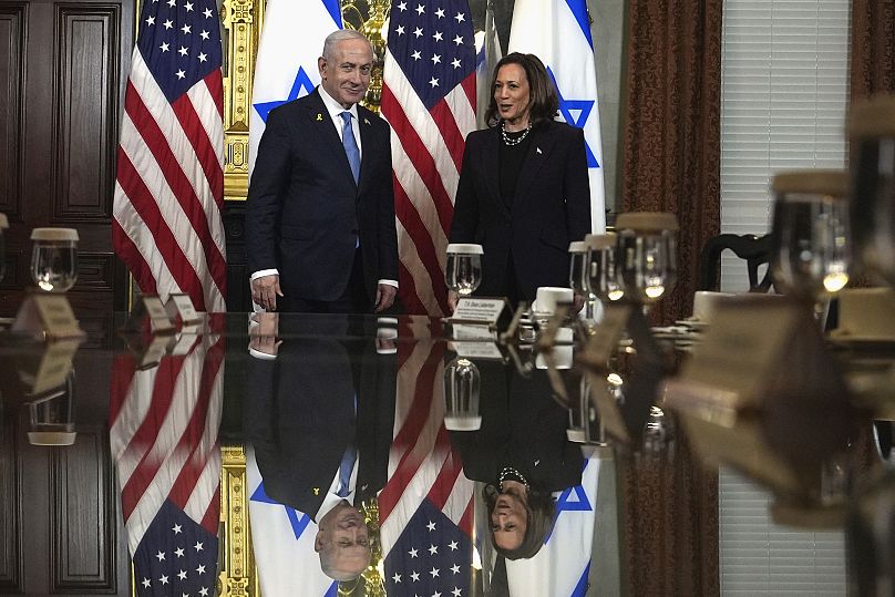 La vice-présidente Kamala Harris et le Premier ministre israélien Benjamin Netanyahu lors d'une réunion à la Maison Blanche, le 25 juillet 2024