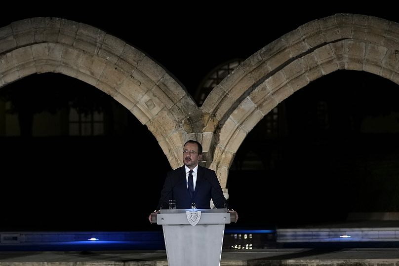 Le président chypriote Nikos Christodoulides s'exprime lors d'un événement marquant le 50e anniversaire de l'invasion turque à Nicosie, le 20 juillet 2024