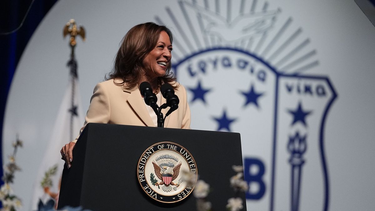 Vice President Kamala Harris speaks during the Zeta Phi Beta Sorority, Inc