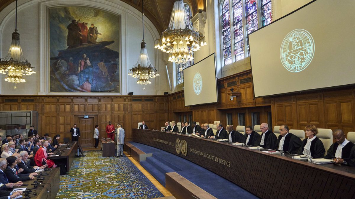 The Judges enter the International Court of Justice, or World Court, in The Hague, Netherlands.