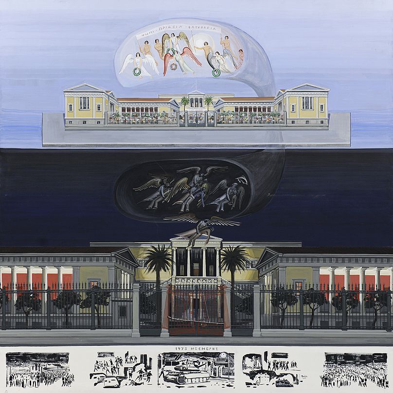 Marios Vatzias Université technique nationale d'Athènes, 1975 Vinyle sur toile, 194,6 x 194,8 cm