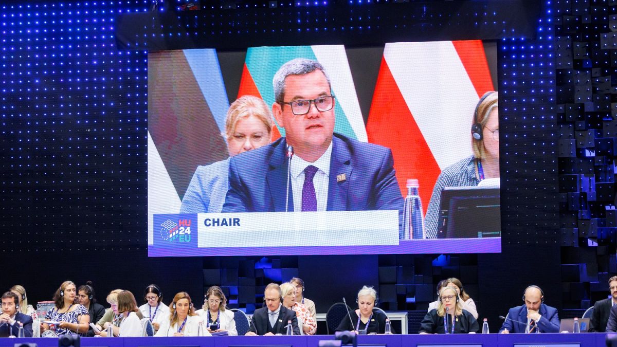 Hungarian health minister Péter Takács presides over an informal EU Council health summit in Budapest