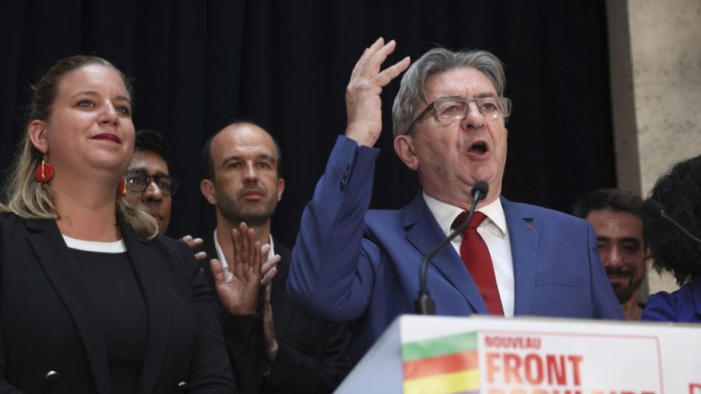 Far-left La France Insoumise - LFI - (France Unbowed) founder Jean-Luc Melenchon delivers a speech at the party election night headquarters, Sunday, July 7, 2024 in Paris.