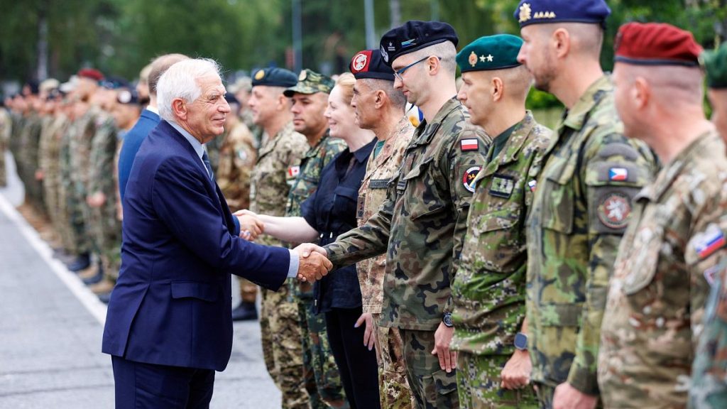 Josep Borrell meeting troops at Latvia