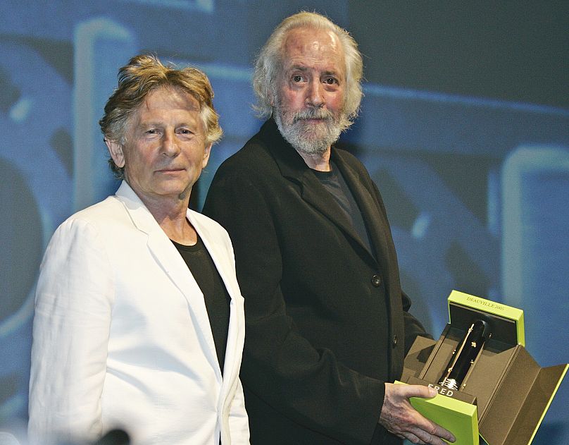 Roman Polanski, à gauche, avec le scénariste américain Robert Towne qui a reçu un prix pour l'ensemble de sa carrière au 31e Festival du cinéma américain de Deauville, en 2005