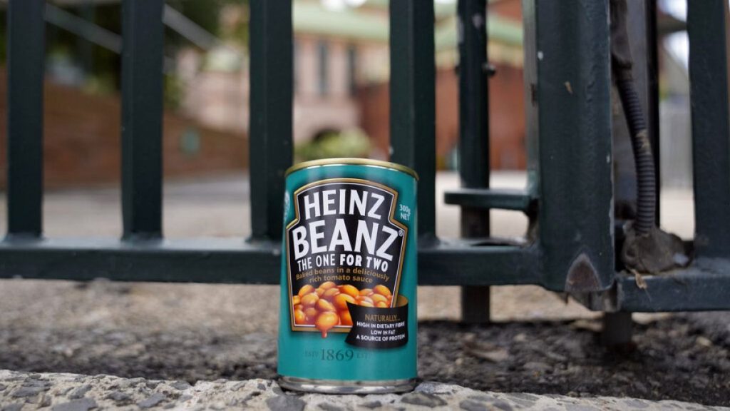 A can of baked beans is left at the gates at the Sydney Cricket Ground in Sydney, Saturday, March 5, 2022, as tribute to Shane Warne, who was renowned for eating the food whil