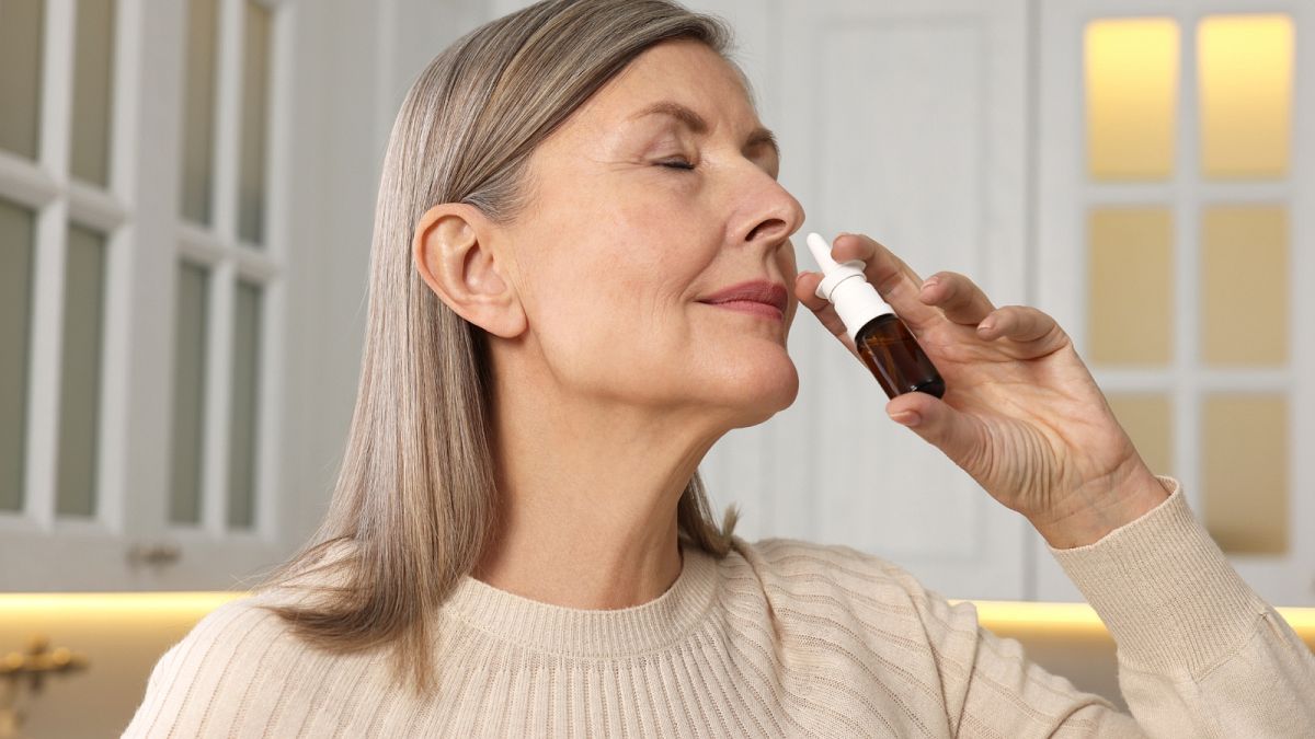 The nasal spray showed promise in tests on old mice, clearing away proteins in the brain that impair cognitive function.