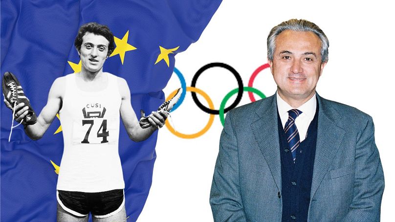 Pietro Mennea aux Jeux olympiques d'été de 1972 et en 2003 à l'Hémicycle de Bruxelles