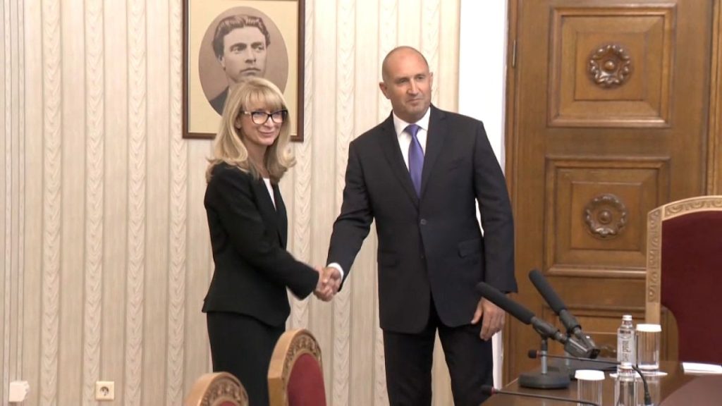 President Rumen Radev meets with Prime Minister-designate Goritsa Grancharova-Kozhareva at the Presidential building in Sofia.