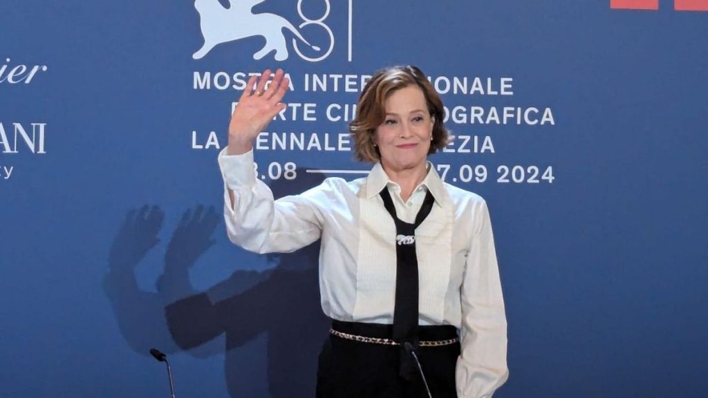 Sigourney Weaver at a press conference for the 81st Venice Film Festival opening.